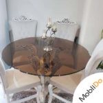 میز ناهار خوری شیشه گرد ۴نفره رنگ سفید