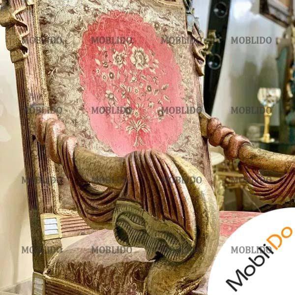 مبلمان سلطنتی مصری مدل شال تمام چوب پارچه سه گل