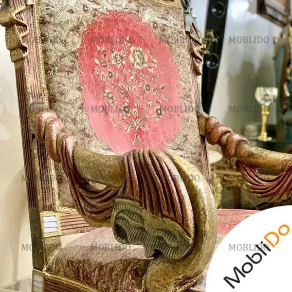 مبلمان سلطنتی مصری مدل شال تمام چوب پارچه سه گل