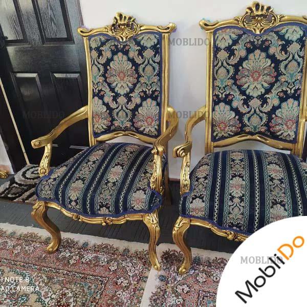 مبلمان ۹نفره چوب راش ورق طلا شیک