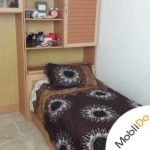 تخت خواب یک نفره با کمد و کتابخانه اش فروشی زیبا