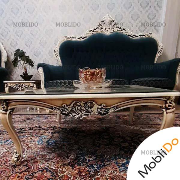 مبل استیل ۷ نفره،همراه ۲ میزبان،بوفه،میزو۲عسلی