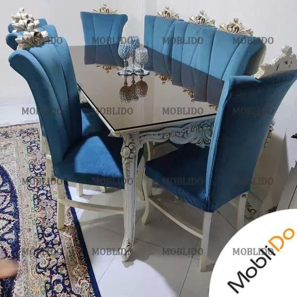سرویس ۸نفره میزو صندلی غذاخوری سفید عین آکبنده