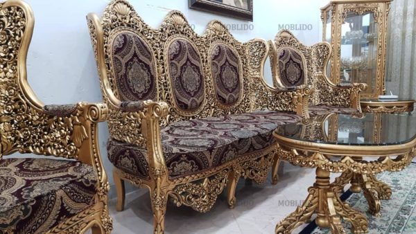 مبل سلطنتی پشت رو منبت دست ساز با چوب گردو