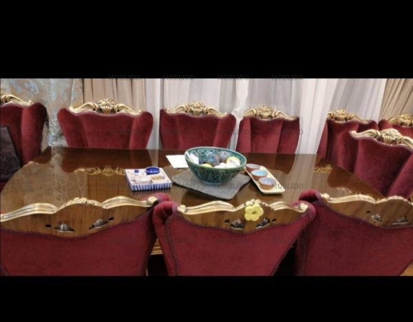 مبل استیل نه نفره همراه میز ناهار خوری هشت نفره