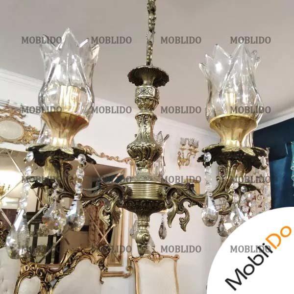 لوستر ۵ شاخه برنجی سنگین طلایی زیتونی