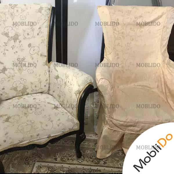 مبلمان هفت نفره با یک میز جلو مبلی با روکش