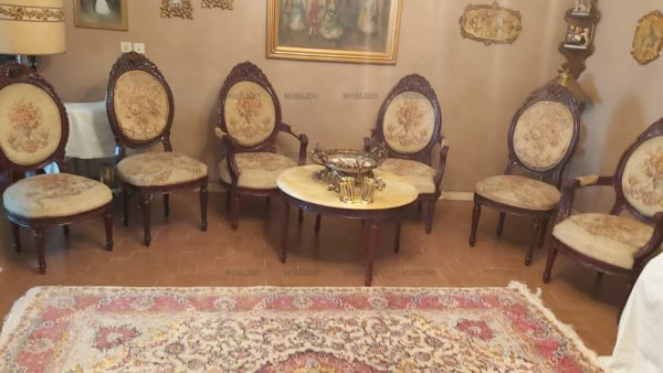 مبلمان ۹ نفره استیل عتیقه با چوب گردو اصل و ۲ میز مرمر