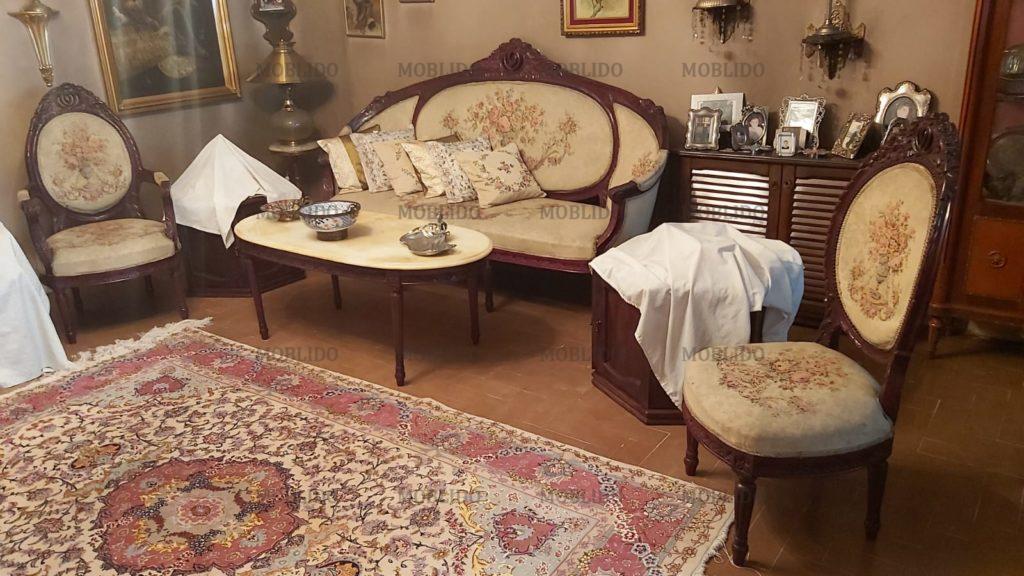 مبلمان ۹ نفره استیل عتیقه با چوب گردو اصل و ۲ میز مرمر