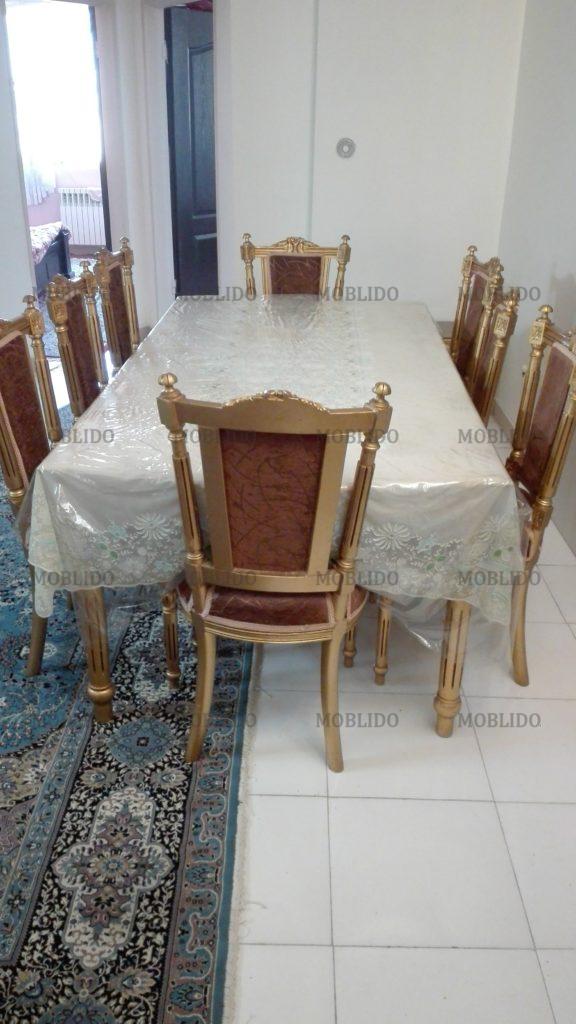 ست مبلمان استیل ۹نفره و میز نهار خوری ۸نفره چوب راش اصل