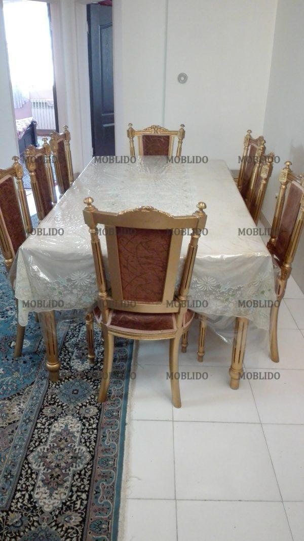 ست مبلمان استیل ۹نفره و میز نهار خوری ۸نفره چوب راش اصل