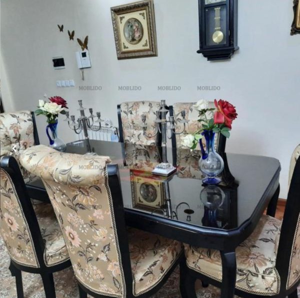 مبل ۸ نفره کلاسیک کرم رنگ به همراه ناهارخوری ۶ نفره ست