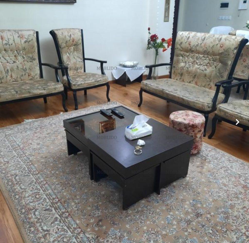 مبل ۸ نفره کلاسیک کرم رنگ به همراه ناهارخوری ۶ نفره ست