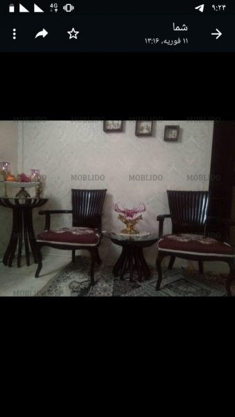 مبل هفت نفره با ناهارخوری هشت نفره با میز خاطره میز وسط دوتا کنارمبلی جنس چوب درحدنو