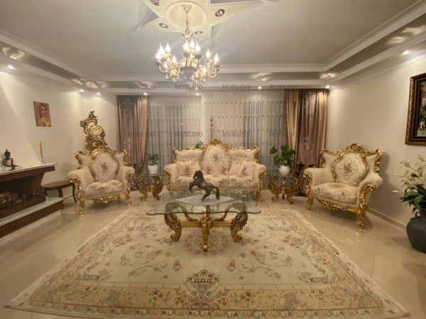 مبلمان استیل ورق طلا همرا با نهار خوری ۱۰ نفره
