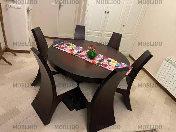میز نهار خوری ۶ نفره گرد تمام چوب با کیفیت عالی
