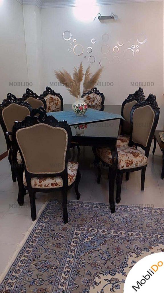 مبلمان استیل کلاسیک همراه با نهارخوری