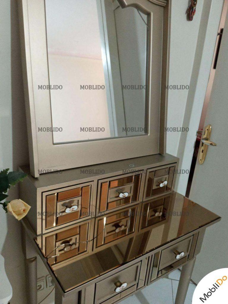 میز آرایش و آیینه چوبی شیشه ای