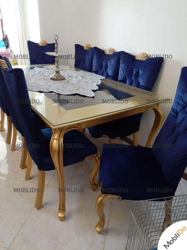 مبل کلاسیک میز نهار خوری ۸ نفره آبی