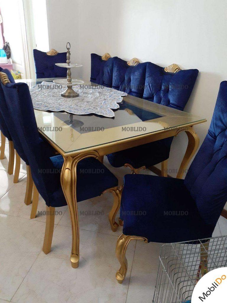 مبل کلاسیک میز نهار خوری ۸ نفره آبی