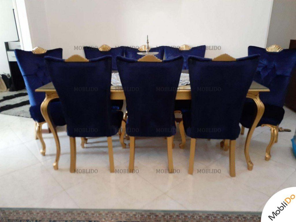 مبل کلاسیک میز نهار خوری ۸ نفره آبی