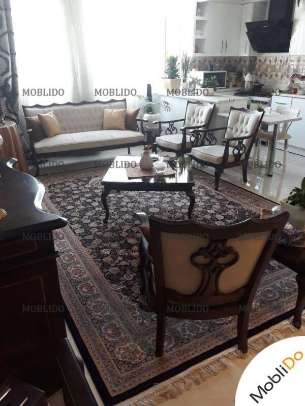 مبلمان چوبی کلاسیک و میز ناهار خوری سفید لمسه