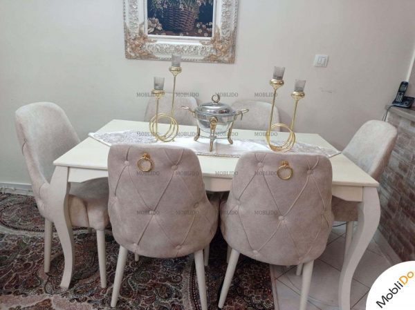 مبلمان کلاسیک پایه استیل همراه با میز ناهار خوری