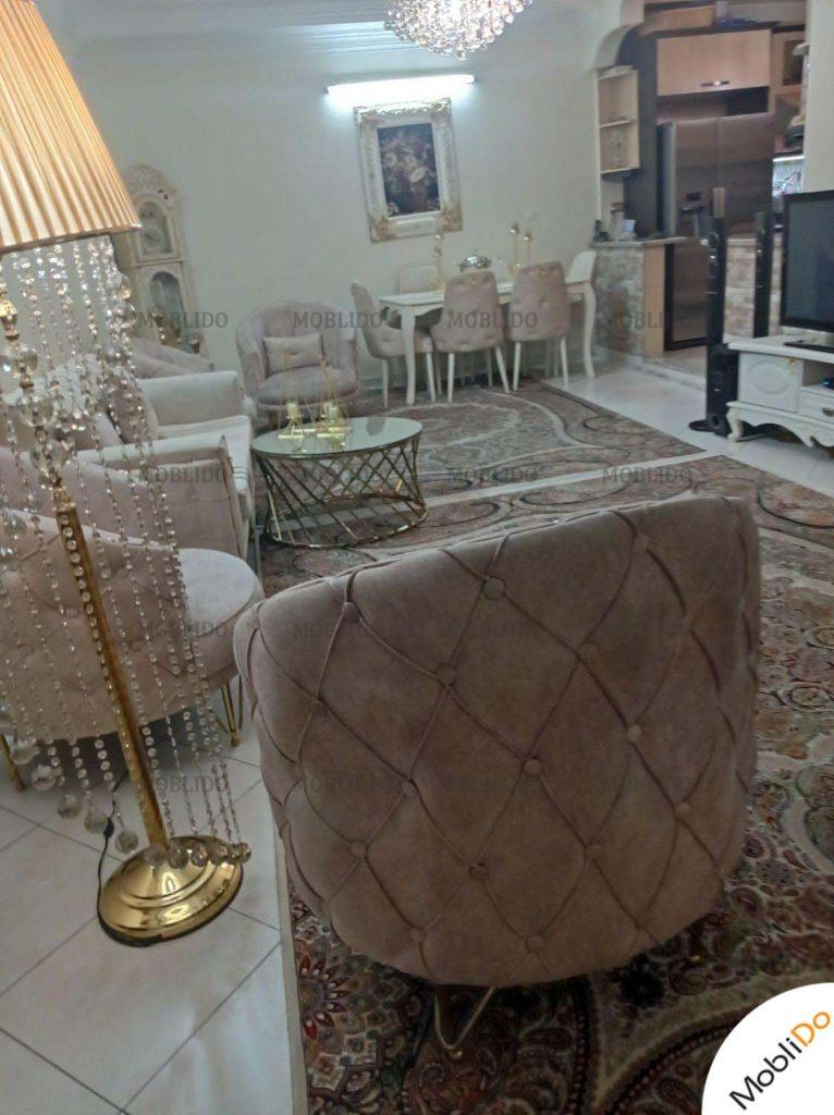 مبلمان کلاسیک پایه استیل همراه با میز ناهار خوری