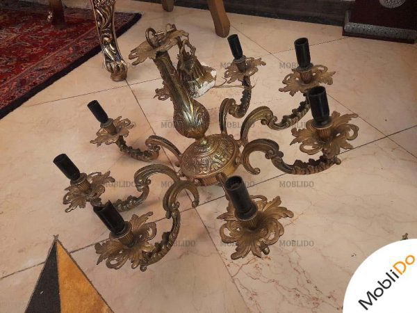 لوستر ۸شاخه روشنایی برنز برنجی شعله سنگین قدیمی