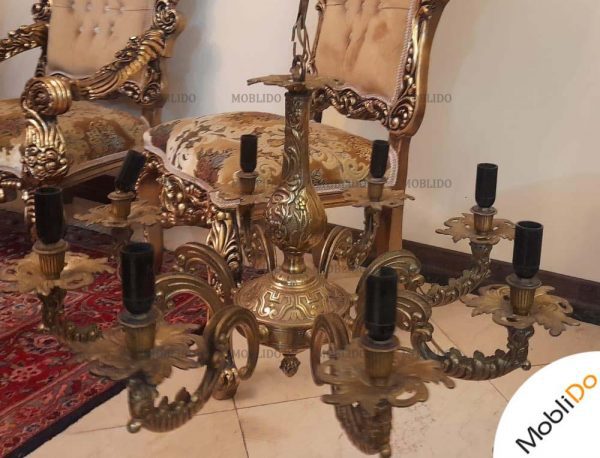 لوستر ۸شاخه روشنایی برنز برنجی شعله سنگین قدیمی