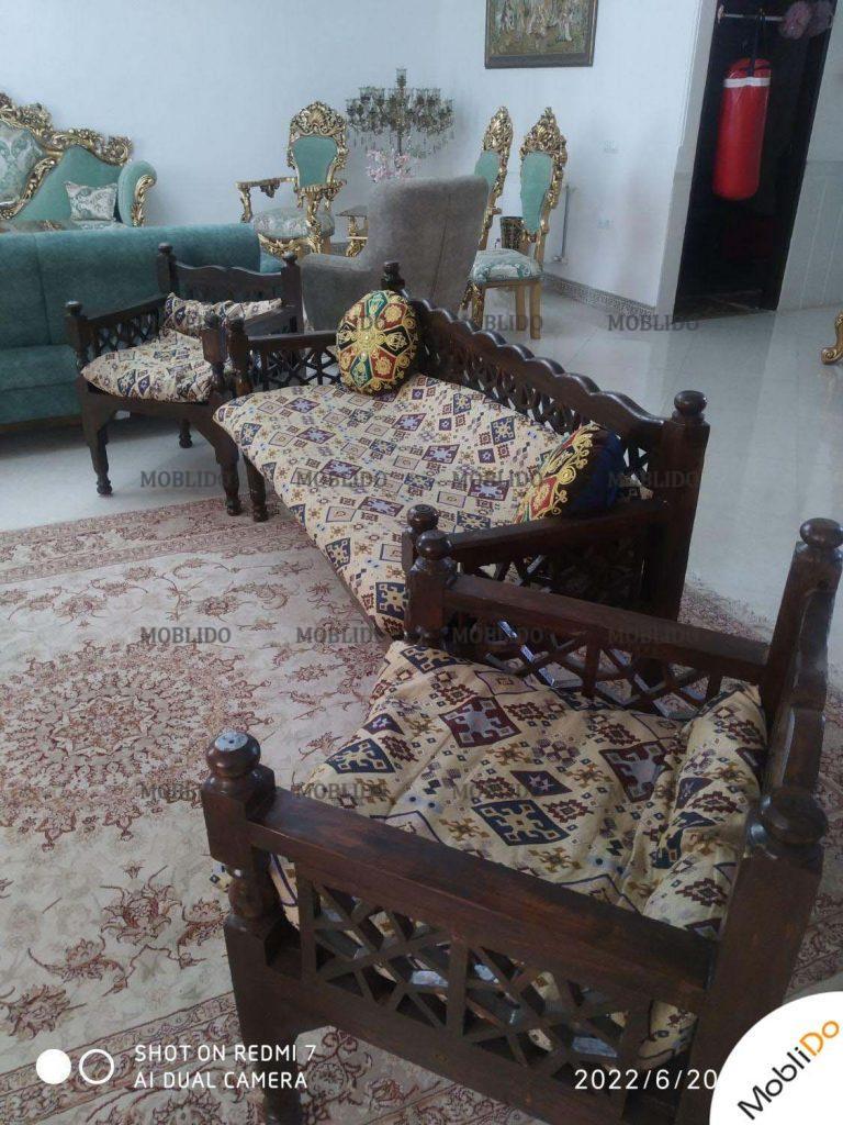 مبل تمام چوب پنج نفره چوب روسی