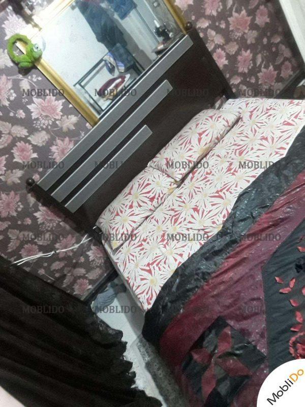 تختخواب دونفره با تشک با چوب تیره