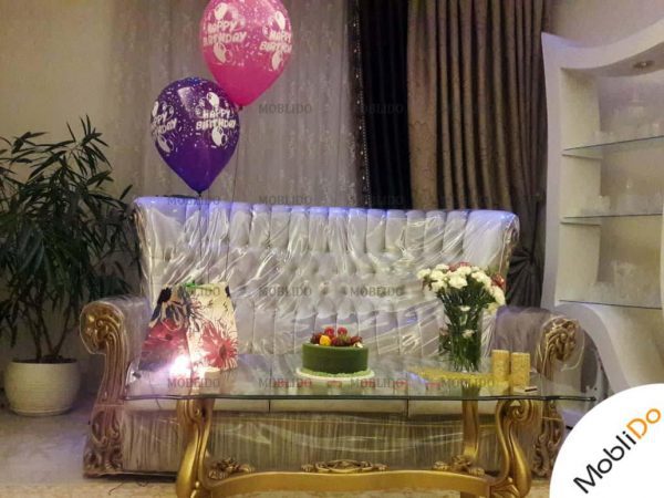 مبلمان نیمه کلاسیک صدفی طلایی ۸ نفره به علاوه عسلی