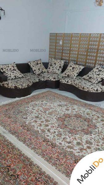 مبل ال ۸نفره جنس چوب وچرم وپارچه