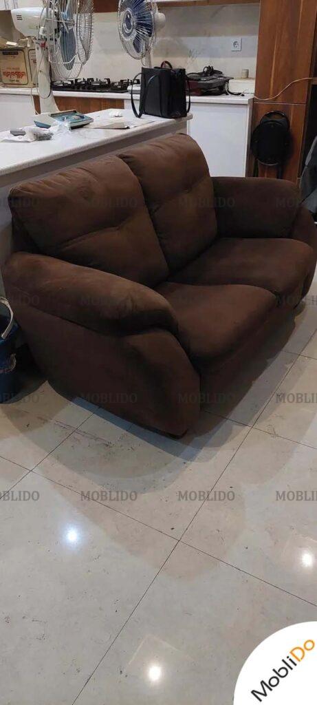 مبل راحتی دونفره جا دار پارچه نانو