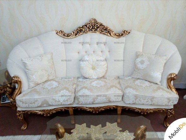 راحتی استیل سلطنتی مبل سفید با چوب طلایی