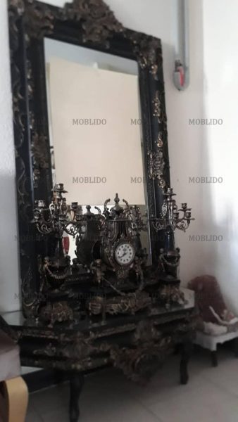 ایینه وکنسول به همراه ساعت وشمعدان
