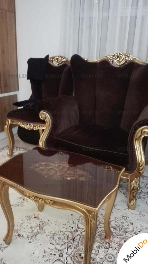 مبلمان استیل با جلو مبلی و عسلی