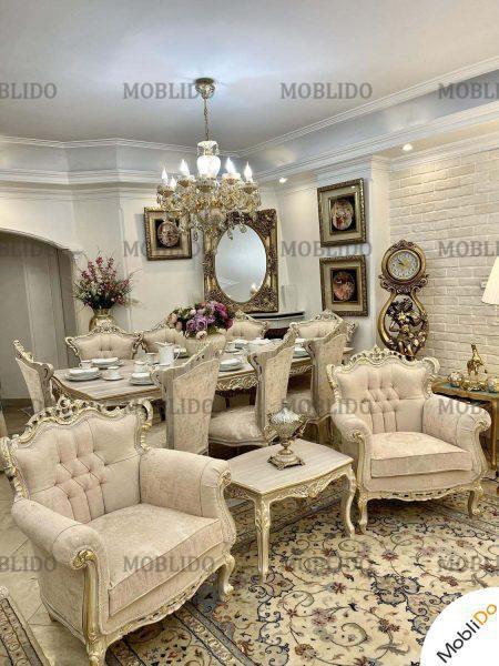 مبلمان استیل و نهارخوری پتینه زیرخاکی (نو)