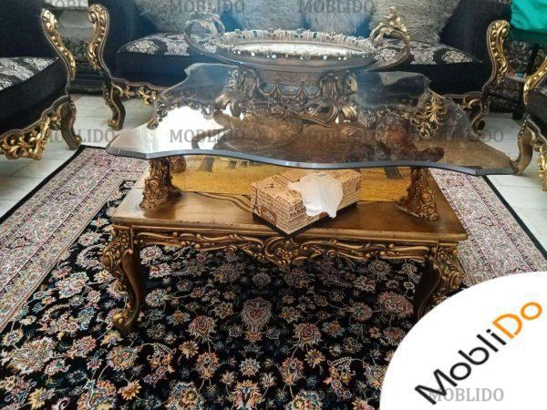 مبلمان سلطنتی چوب راش ورق طلا همراه با میز وسط
