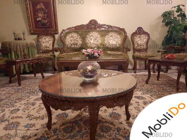 مبلمان استیل آنتیک ۹ نفره با چوب گردو