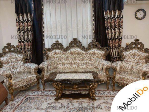 مبل ۹ نفره ورق طلا چوب راش